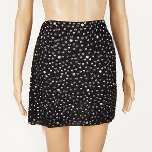 Vintage French Connection Round Silver Metal Studded Black Skirt